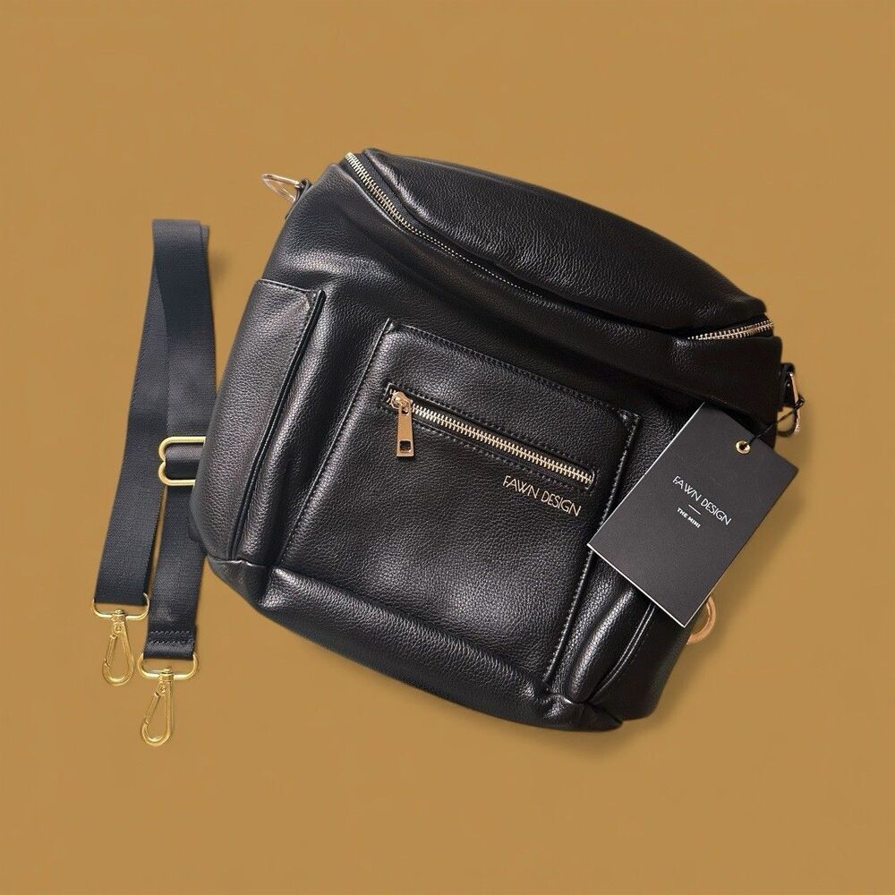 Fawn Design Mini Backpack Black Faux Leather Convertible Crossbody Purse NWT